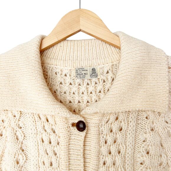 Vintage Woollen Mills Ireland Cream Knit Button Down Cardigan Sz M - Picture 3 of 5